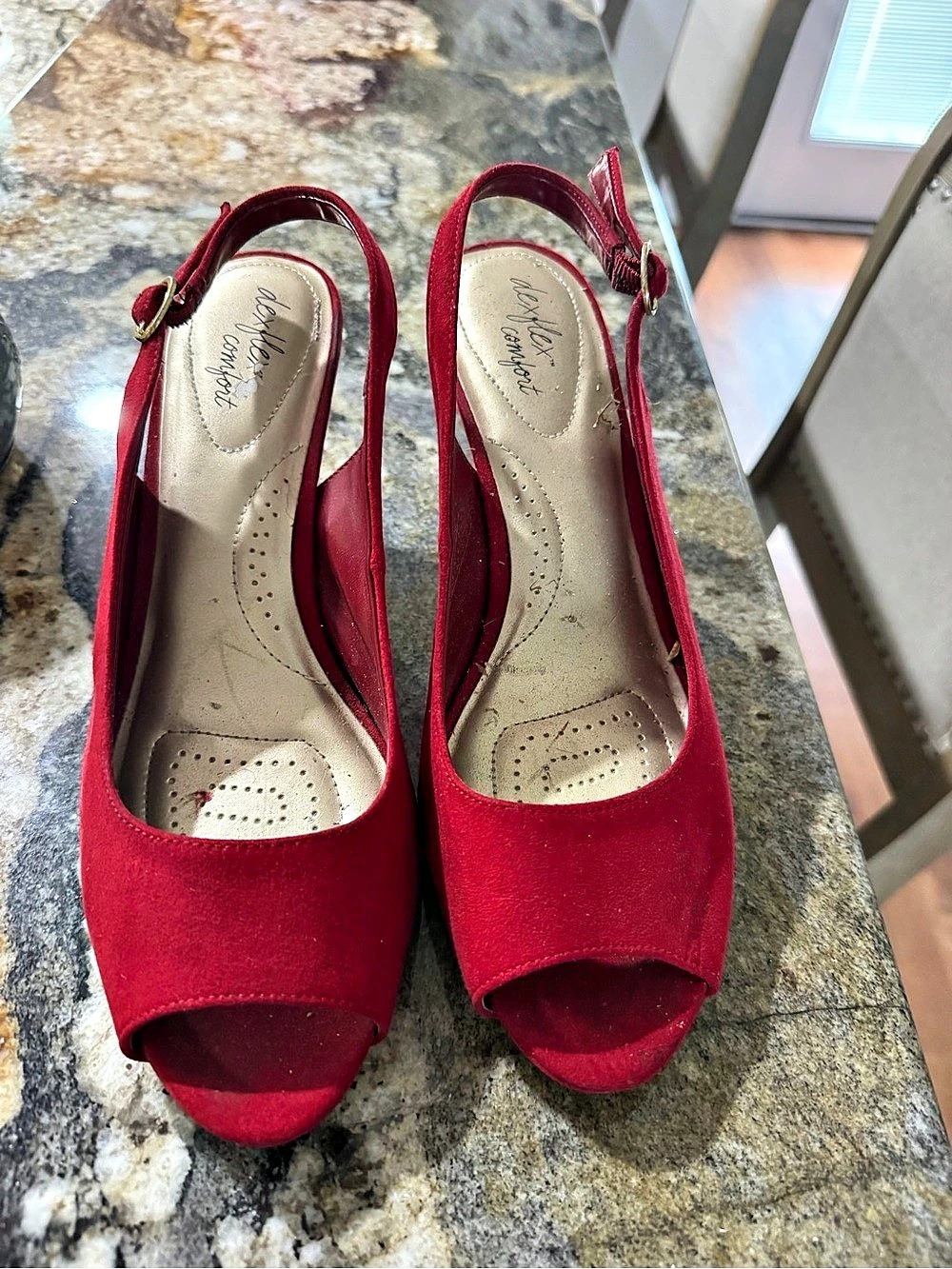 DexFlex Comfort Red Peep-Toe Slingback Heels